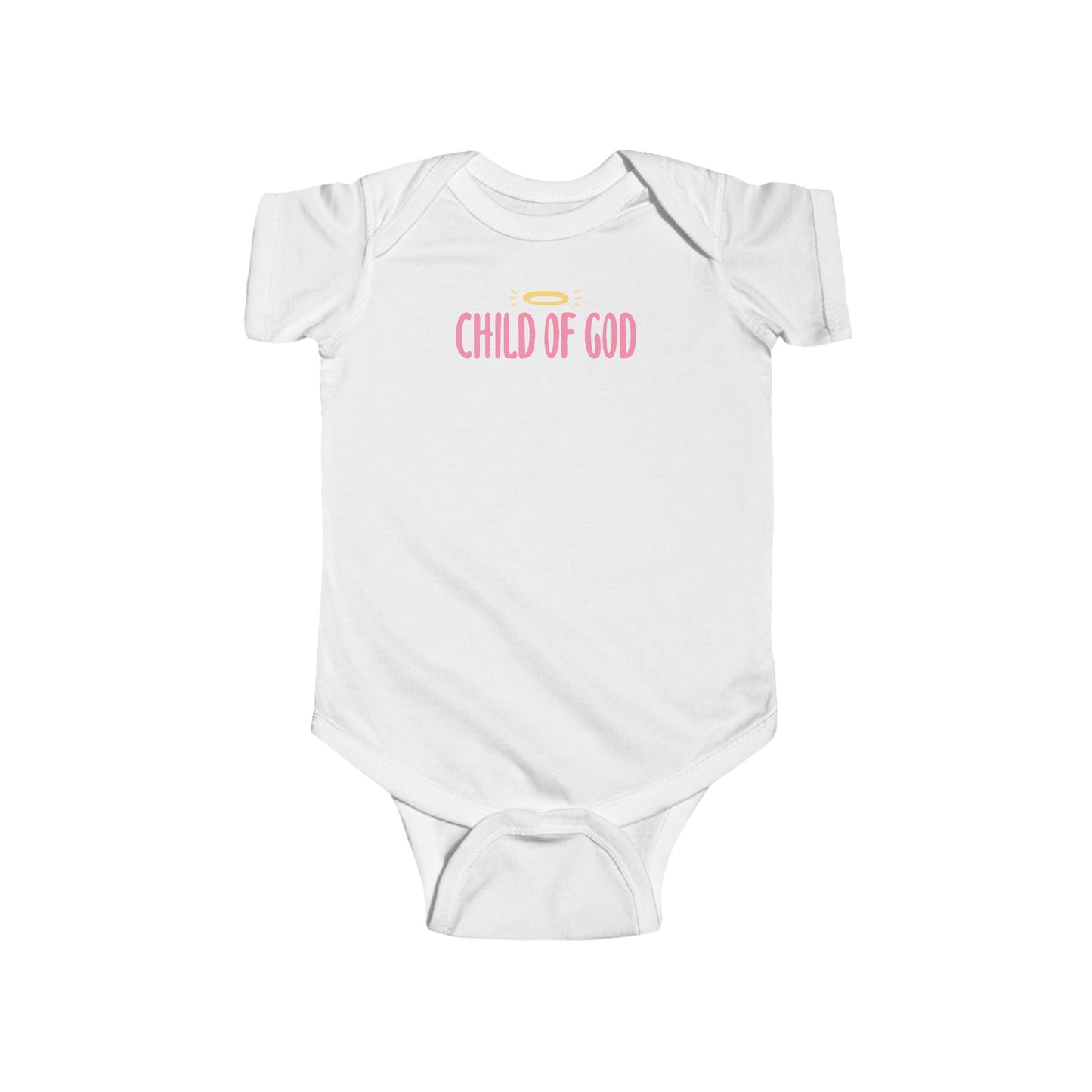 child of god - infant onesie white with pink