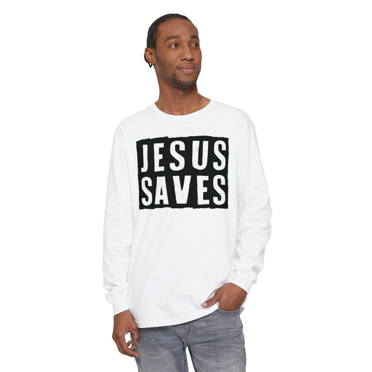 Jesus Saves - Unisex Garment-dyed Long Sleeve T-Shirt