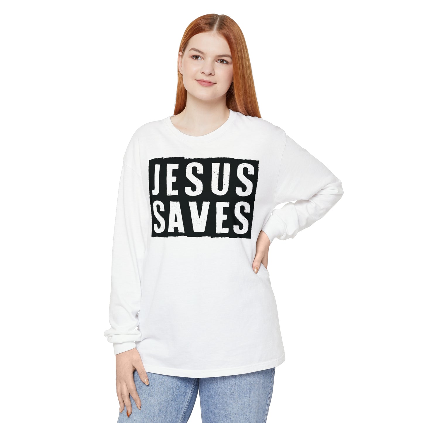 Jesus Saves - Unisex Garment-dyed Long Sleeve T-Shirt