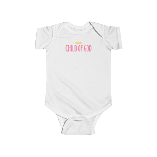 child of god - infant onesie white with pink